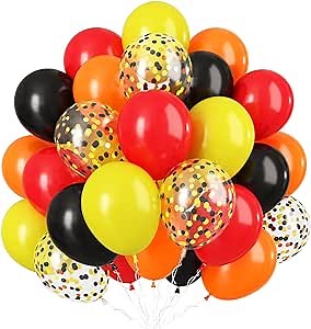 Balloons Red Yellow Black, 60Pcs Red Black and Yellow Orange Latex Balloons, 12 Inch Red Yellow Orange Party Balloons with Confetti Balloons for Kids Construction Theme Birthday Party Decorations