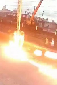 Worker Gets Electric Shock After The Ladder Held In Touch With The Railway Cable