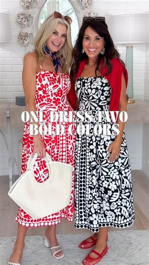 Cyndi Spivey | Style Over 40 on Instagram: "When one dress looks this good… you get it in both colors!  This Avara dress is perfect for women over 40—flattering, fun, and easy to style. We paired it with simple accessories to let the bold print shine! Which one are you picking:  Red or ⚫ Black? Let me know and I’ll DM you the dress details. Use code CYNDI15 for 15% off. #FashionOver40 #WomenOver40Style #AvaraStyle #EverydayStyle"