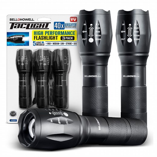 Taclight Tactical Flashlight 3 Pack Weatherproof Aircraft Grade Aluminum Construction, 5 Light Modes with 50,000 Hour Cree LEDs, 40x Brighter – As Seen on TV - Walmart.com