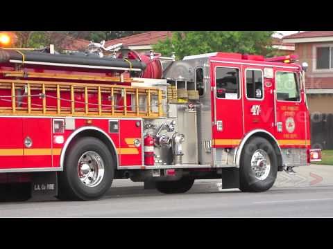 Red Fire Truck Engine Responding w/ Flashing Lights Parked & Siren Off | HD Stock Video Footage