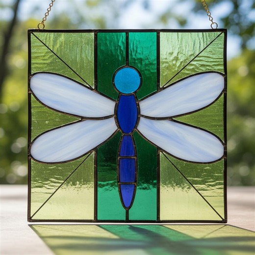Dragonfly Stained Glass Pattern - DIY Panel Suncatcher (pdf, Svg, Png) - Etsy