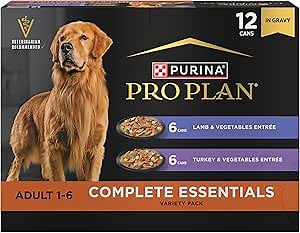 Purina Pro Plan Complete Essentials Wet Dog Food, Lamb and Vegetables and Turkey and Vegetables in Gravy Variety Pack - (Pack of 12) 13 oz. Cans