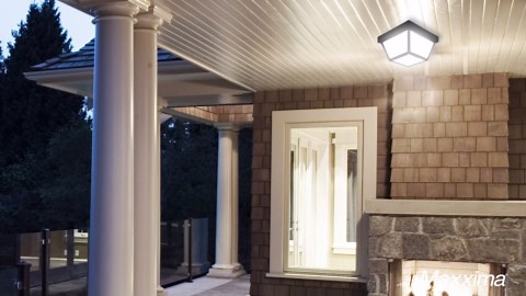 Maxxima 9" Black LED Outdoor Porch Ceiling Light Fixture - Features Frosted Lens, 3000K Warm White, 1,000 Lumens, Wet Rated, Ideal for Entryway, Patio, and Home Exterior Lighting