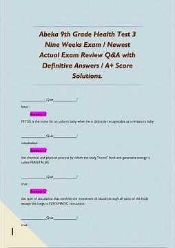 Abeka 9th Grade Health Test 3 Nine Weeks Exam Newest Actual Exam Review QA with Definitive Answers
