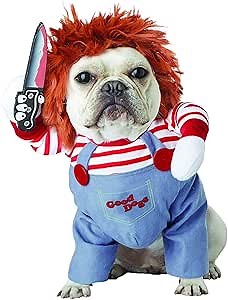 Deadly Doll Pet Costume, Novelty Halloween Cosplay Outfit, Cute Clothes for Small Medium Large Dogs Cats Puppy, Christmas Party Costume Cool Scary Spooky Apparel (M)
