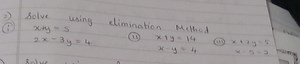 2) Solve using elimination Method(i) x   y = 52 x - 3 y = 4(... | Filo