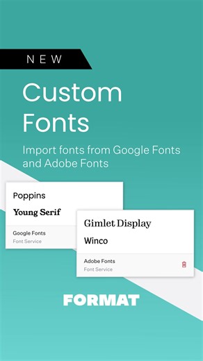 New: Upload Your Custom Fonts Keep your designs and branding consistent across all platforms by adding your custom fonts from Google and Adobe into the Format design editor. Now available on Pro and Pro Plus plans. Learn more: https://bit.ly/3rEWUIG | Format | Facebook