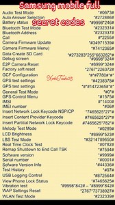 No 11:-📲Samsung mobile full codes👉📱🔥💥⤵ #Samsung #computer #smartphone #camera #iphone #Motorola #laptop #techno #foryou #xobitech05 @topfans | XobiTech 05