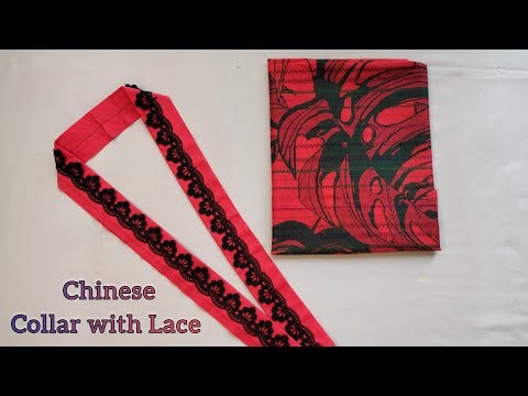 Chinese Collar with Lace Cutting & Stitching | Overlap V Neck Design with Lace | V placket neck