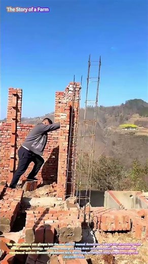 Controlled Destruction: Worker Taking Down a Brick Wall! 🧱💥