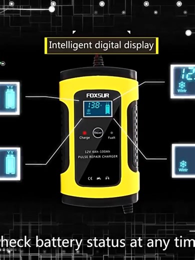 FOXSUR 12V 5A Battery Charger with LCD and Repair Features
