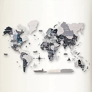 AWESOMETIK NORDIK 3D Wood World Map 3D Wood Map of the World Easy Installation with Double Sided Tape Includes Add Ons Premium Durable Plywood Ideal Gift for Home Office Decor