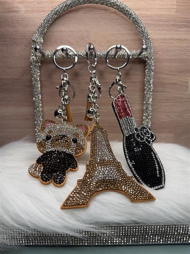3pc Bling Brown Bear, Gold Eiffel Tower, Big Lipstick Keychains/bag Charms - Etsy
