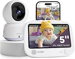 Hybrid Video No WiFi & Smart WiFi Baby Monitor - 5" 1080P Split Screen & 2K Camera App Control, Motion Alerts, Sound Detection, HD Night Vision, 5050mAh Battery,Triple Security, 1600ft Range
