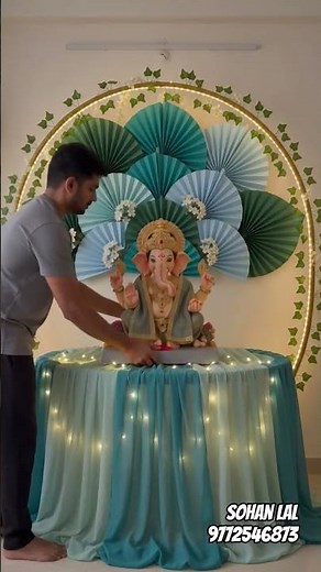 💙 Elegant Blue Theme Ganpati Decoration 2026 | Modern Floral Fan Backdrop Ideas | Ganesh Chaturthi