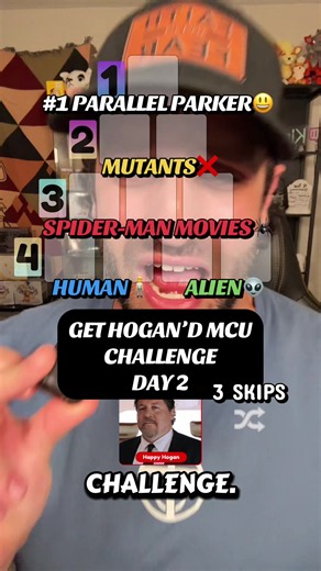 Day 2 of GET HOGAN’D — the hardest MCU Character Challenge to-date! To definitively beat this beast, we need: * 1x Happy Hogan * 2x Mutants in the MCU * 3x Characters who were PHYSICALLY PRESENT in an MCU Spider-Man movie * 2x 100% Humans * 2x Aliens Yesterday we couldn’t get it done… will Day 2 be any different? #marvel #mcu #marvelfans #avengersdoomsday #avengersendgame