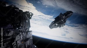 alien spaceship armada nearing Earth, for futuristic, fantasy or interstellar deep space travel backgrounds. Elements of this animation furnished by NASA.