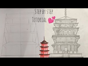 how to draw Pagoda easy step by step/ Japan Pagoda drawing / Pagoda building Drawing /Temple drawing