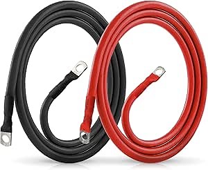 2 AWG Battery Cable 3FT 2 Gauge Pure Copper Battery Inverter Cables with 3/8 in Lugs Both Ends Power Inverter Wire Set for Automotive Solar Power Inverter Marine Boat RV Car Motorcycle (2pcs)