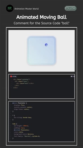 AnimationMasterWorld on Instagram: "Comment for the Source Code "ball" . . . . #html #css #javascript #cursoranimation #webdesign #frontend #ui #ux #codesnippets #100daysofcode . . . . animated cursor HTML CSS JS, custom cursor effect, cursor trail animation, magnetic cursor hover, cursor ripple effect, accessible custom cursor, vanilla js cursor animation"