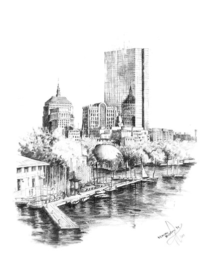 Boston Back Bay Pencil Art Print: Hand-drawn Cityscape (digital File) - Etsy