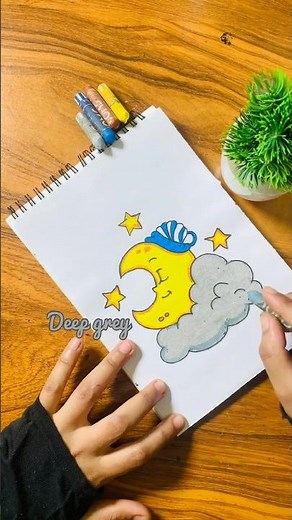 Easy & Cute Moon Drawing for Kids🌙😱☺️#drawing #shorts #oilpastel