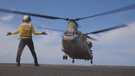 WATCH: A U.S. Army CH-47 Chinook helicopter with 1st Battalion, 228th Aviation Regiment, Joint Task Force-Bravo, refuels aboard USS San Antonio (LPD 17) while supporting of disaster relief efforts in Jamaica following Hurricane Melissa Nov. 8, 2025. U.S. military forces are deployed to Jamaica at the direction of #SOUTHCOM to provide immediate, lifesaving assistance following Hurricane Melissa. U.S. Department of War US Embassy Jamaica U.S. Department of State 22nd Marine Expeditionary Unit U.S.