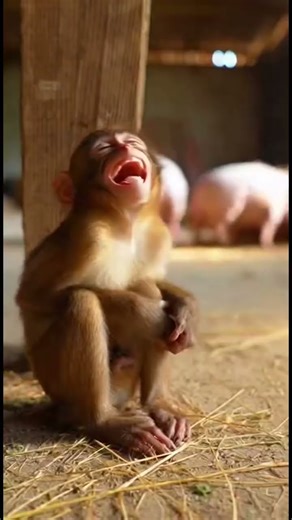 This mischievous monkey is playing tricks on the pigs 🤣🤣 #monkeyprank #funnyanimals