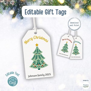 Editable Christmas Gift Tag Template | Printable Holiday Gift Tags, Favor Tags | Simple, Elegant Christmas Labels | Instant Download - Etsy