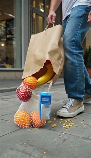 Groceries Spill From a Paper Bag! 🛍️ #shorts