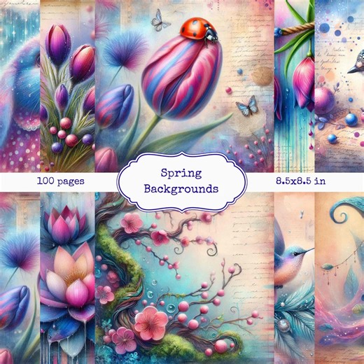Spring Fairy Printable Pages: Scrapbook Spring Backgrounds (Digital Download)