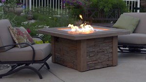 Outdoor GreatRoom Co Propane Fire Pit Table - Sierra Gas Fire Pits for Outside Patio - 43 Inch Square Concrete Firepit Fire Table with Matching Tabletop Cover, Rustic Faux Stone Base, 55,000 BTU