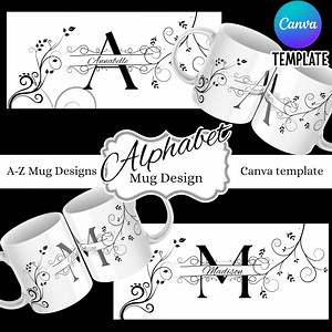 Editable Alphabet Name Mug Designs A–Z | Canva Template | Personalized Initial Mug | 12 Editable Name Designs | Printable Mug Wrap PNG - Etsy