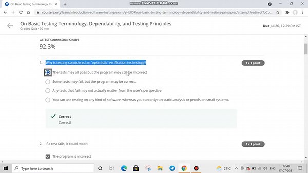 Introduction To Software Testing Week 2 Summative Quiz