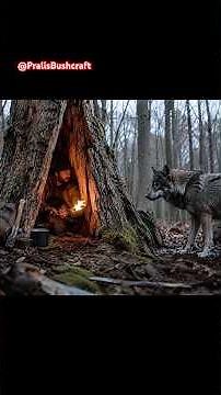 I Built a Bushcraft Shelter Inside a Hollow Tree 🌲🔥 #bushcraft #survival #forest #shelter #camping