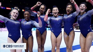 33K views · 273 reactions | MAKING HISTORY: American gymnast Simone Biles led the U.S. women to win a seventh consecutive team title at the gymnastics world championships Wednesday. The U.S. women have won gold in the team event at every world championship that included a team competition since 2011. https://cbsn.ws/3Q3r2GU | CBS Evening News | Facebook