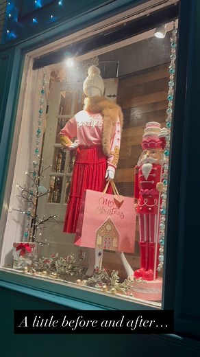 A little before ➡️ after moment ✨ Fall fashion in the windows… and now Christmas has arrived at Sweet Caroline’s! Stop in and discover all the new holiday styles 🎄 #sweetcarolinesclothingboutique | Sweet Caroline's Clothing Boutique