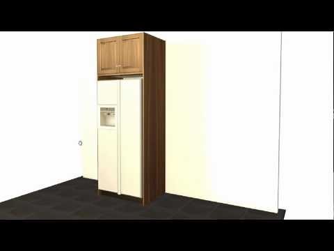 Create a standard GE refrigerator enclosure using Barker Cabinets