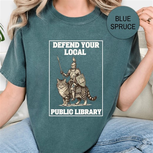 Defend Your Local Public Library Shirt, Book Lover Shirt, Knight Cat Shirt, Reading Shirt, Book Lover Gift, Librarian Gift, Bookish Tee - Etsy