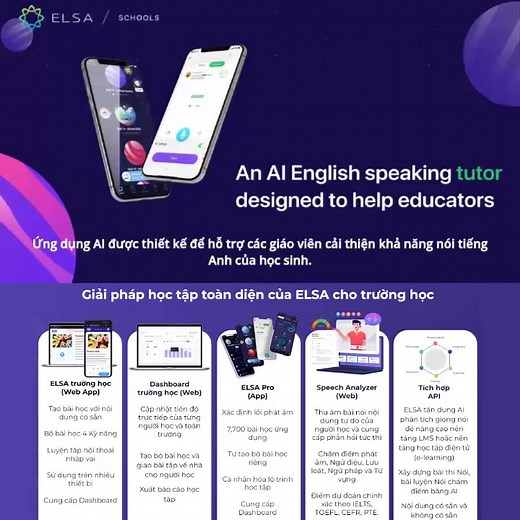 CHỈ BẰNG CÁCH ĐƠN GIẢN NÀY! ⭐ Giảm tải 50% workflow cho giáo viên ⭐ Nâng cao hệ thống LMS bằng API ⭐ Chất lượng đào tạo thay đổi rõ rệt sau 3 tháng ✅ Chấm điểm TỰ ĐỘNG A-Z: phát âm, ngữ điệu, lưu loát, ngữ pháp và từ vựng. Điểm dự đoán chính xác theo IELTS, TOEFL, CEFR, PTE ✅ AI TỰ ĐỘNG TẠO bài học ĐỦ CÁC KỸ NĂNG, chỉ cần dựa trên 1 nội dung ngắn được cung cấp ban đầu ✅ Hệ thống TỰ ĐỘNG GIAO BÀI TẬP đến từng học viên. Giám sát và xuất báo cáo học tập ✅ Tích hợp API, nâng cao nền tảng LMS hoặc 
