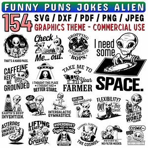 Funny Alien Puns SVG Bundle | Extraterrestrial Humor Designs | Alien Joke Cut Files | UFO Pun Graphics | Cricut - Etsy