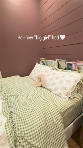 Bessie & Co. on Instagram: "Her new “big girl” bed era 🩷 We just set up my granddaughter’s new boucle bookcase bed and I’m completely in love with it. All her favorite bedtime stories tucked right into the headboard (I mean… how sweet is that? 🥹📚). And the hidden drop-down drawer underneath? Perfect for toys, blankets, and all the little treasures 🤍 Soft boucle fabric, no box spring needed, and such a beautiful piece that will grow with her for years. Everything is linked here: https://liket