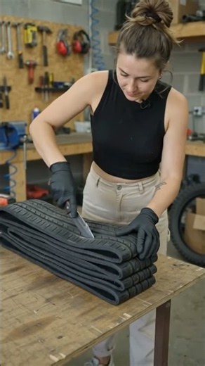 She Turned Old Tires Into Something Unexpected! 🤯 #Shorts