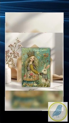 Whimsical Easter Card No.379 Envelope: Princess, Bunny, Floral (5x7 inch)