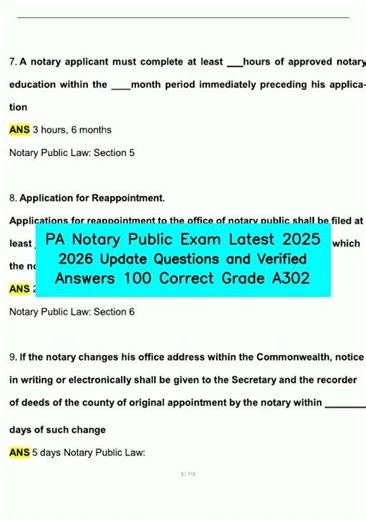 PA Notary Public Exam Latest 2025 2026 Update Questions and Verified Answers 100 Correct Grade A3