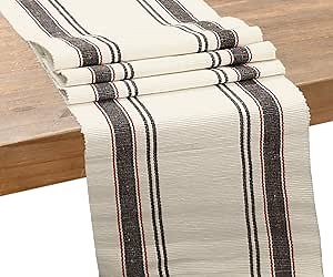 Grey Cotton Table Runner - Cotton Table Runners 72 Inches Long - Farmhouse Table Runners - Striped Cotton Table Runner Red - Grey Table Runner (Striped Table Runner - 14x72, Gray and Red)