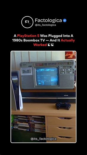 Factologica on Instagram: "PS5 on 1980s Boombox CRT = Retro Engineering WIN! 📺🎮 PS5 HDMI → composite converter feeds 4K digital signal into 1980s boombox CRT! Sony-to-Sony tech bridge: modern GPU graphics downscaled to analog NTSC/PAL scanlines via precision adapters. Zero lag, full compatibility! CRTs excel at motion clarity + low latency vs LCD input lag. Composite limits detail but preserves retro scanline charm. Ultimate cross-era gaming proves backward compatibility engineering endures! �