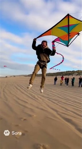 Man Gets Lifted Off the Ground by Giant Kite in Strong Winds