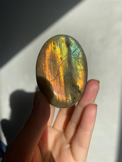 Sunset Flash Labradorite Crystal | Polished Palm Stone With Orange, Yellow & Green Flashes | Strong Labradorescence - Etsy